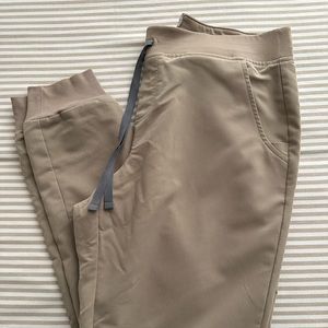 Figs LARGE, TALL, LATTE color: Zamora High Waisted Tall Jogger Scrub Pants